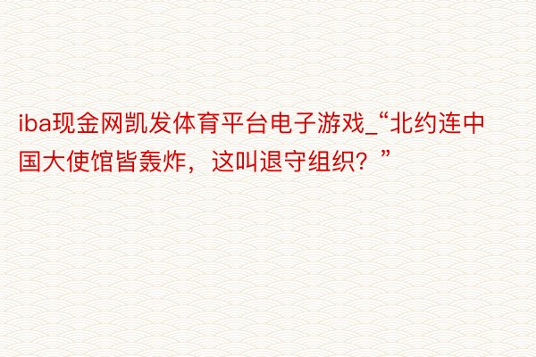 iba现金网凯发体育平台电子游戏_“北约连中国大使馆皆轰炸，这叫退守组织？”