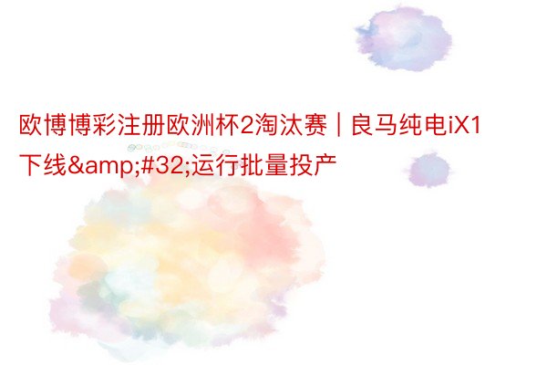 欧博博彩注册欧洲杯2淘汰赛 | 良马纯电iX1下线&#32;运行批量投产